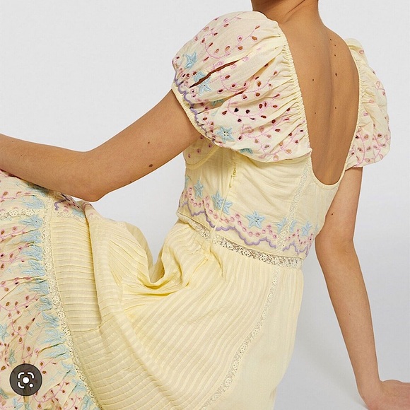 LoveShackFancy Yellow Magena Embroidered-Eyelet Cotton Midi Dress - Picture 3 of 8